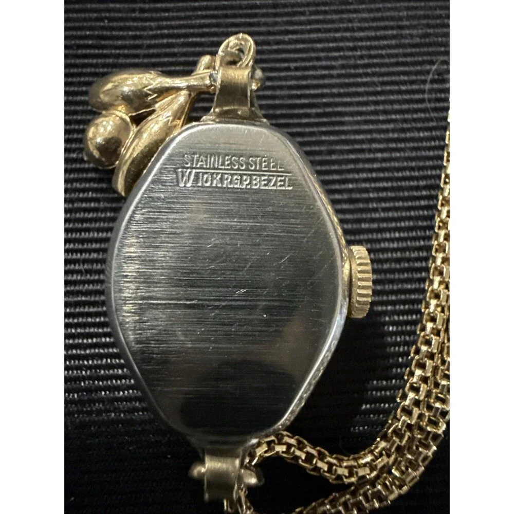 Vintage Elgin Women's Watch 10k RGP Bezel Stainless Back Gold Tone Necklace 30”